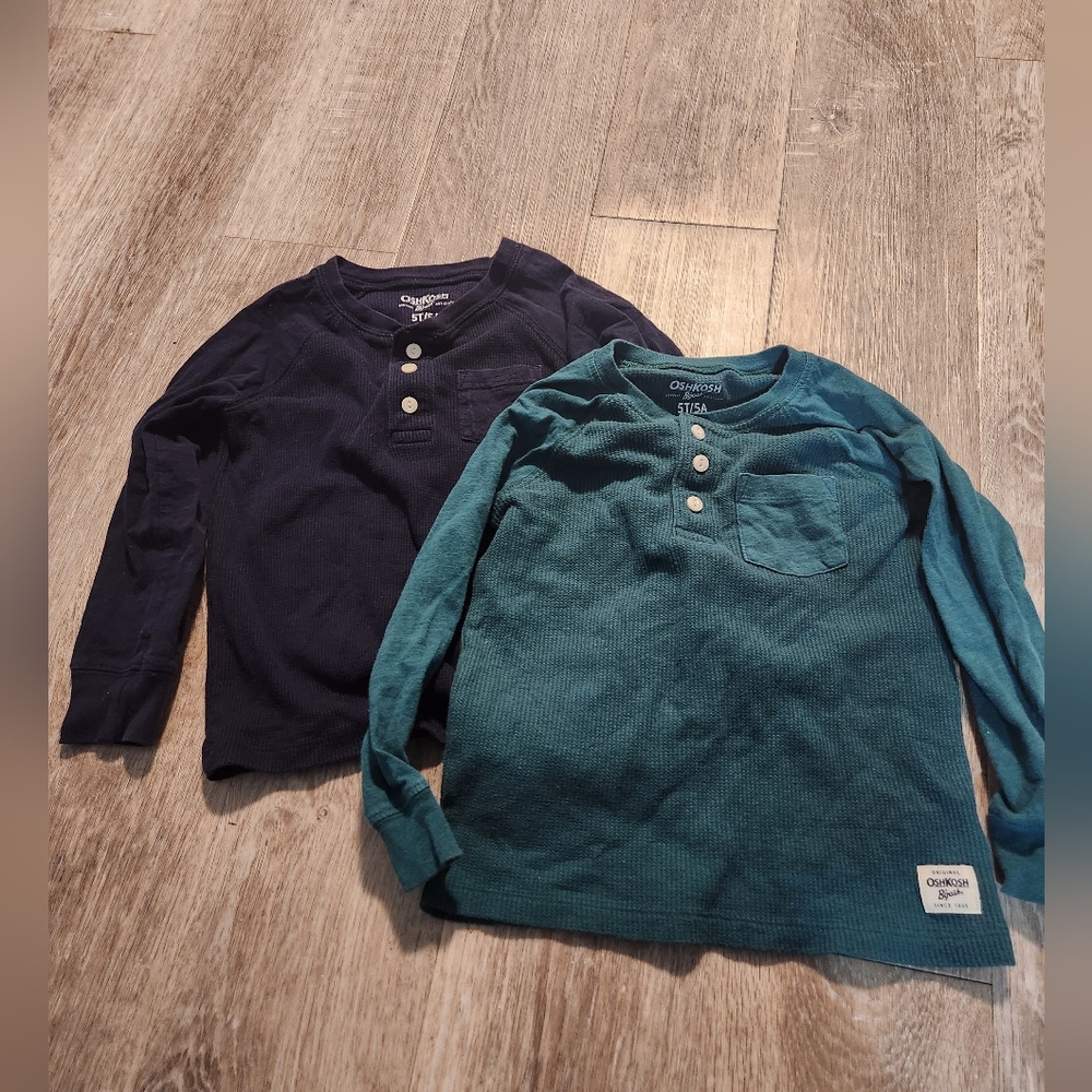 Bundle Of OshKosh B'gosh Kids Long Sleeve Henley Shirts - Navy and Teal